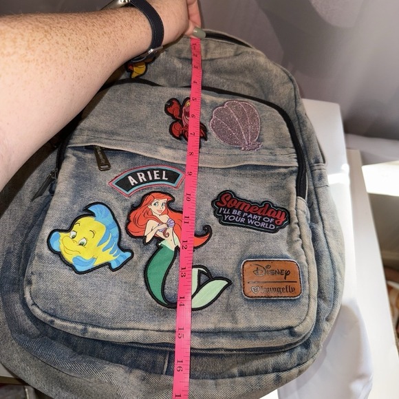 Disney Loungefly Ariel Little Mermaid Flounder Blue Denim Backpack With Patches main image 15